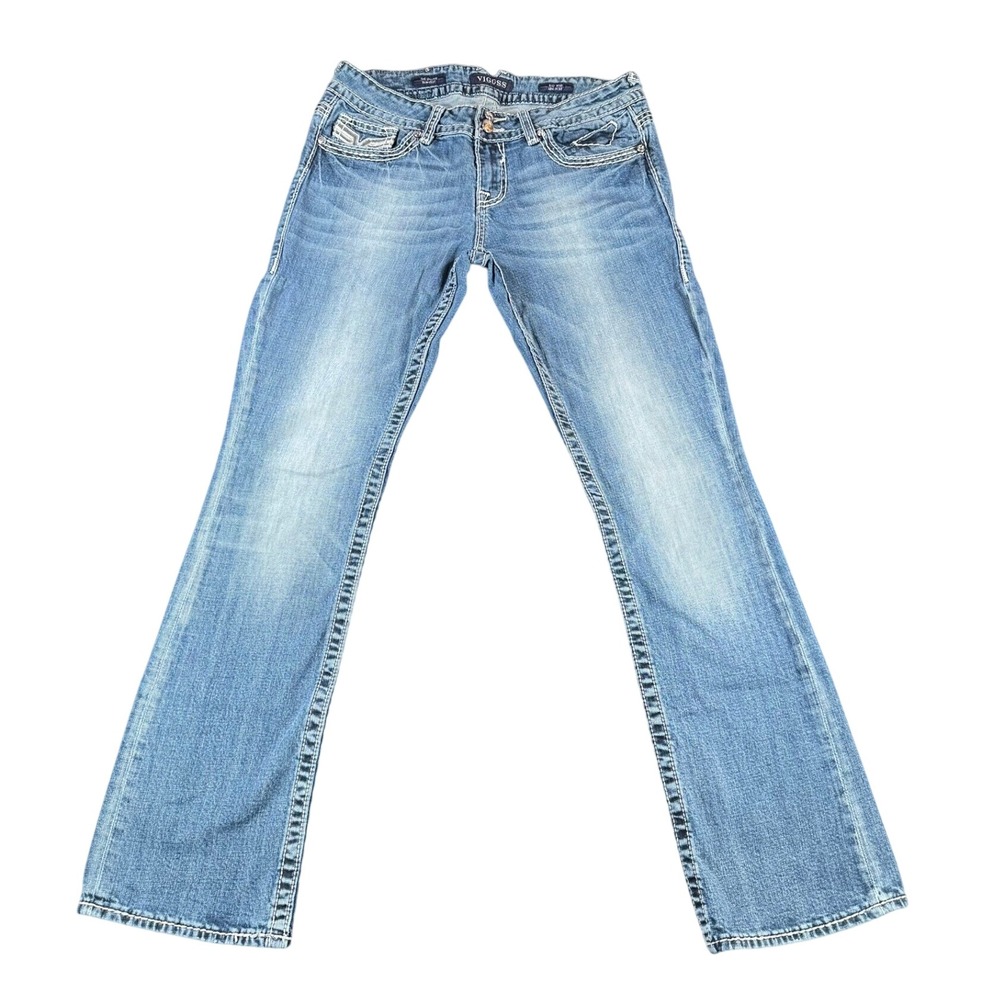 Vigoss The Dilias Slim Bootcut Jeans Blue Denim Rhinestone Buttons Size 9/10 33